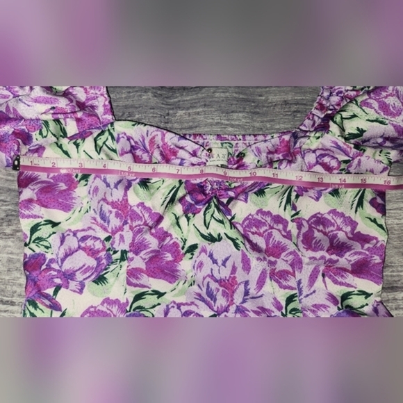 WAYF Puffed Sleeves Floral Satin Crop‎ Top Size Small - Picture 11 of 14